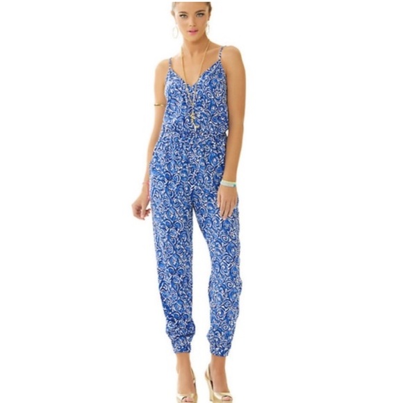 Lilly Pulitzer Melba Chasing Tails Jumpsuit XXS Blue White Print - Picture 8 of 8